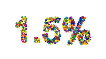 Colorful candy arranged in shape of 1.5 percent