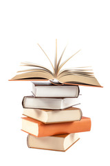 Fototapeta premium Stack of books on a white background.