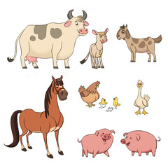 Cartoon farm animals set