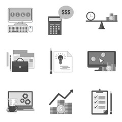 Set of business icons and symbols in trendy flat style isolated