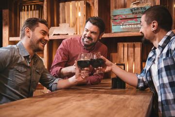 Joyful positive friends laughing