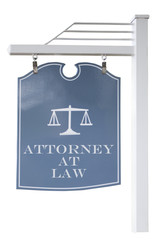 ATTORNEY AT LAW sign. Isolated. Vertical.