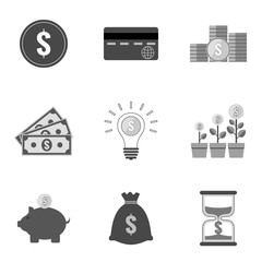 Set of money icons and symbols in trendy flat style isolated on