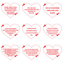 Set of funny love wishes quotes over white background. Simple he