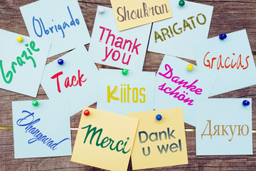 January 11 - International Thank You day. Card with words "Thank You" on different languages or multilingual 