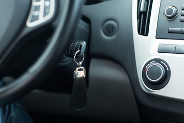 Fototapeta na wymiar car key in ignition start lock
