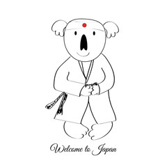 Vector drawn koala in a Japanese suit. Welcome to Japan.