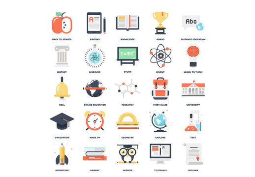 25 Flat Colorful Education Icons 1