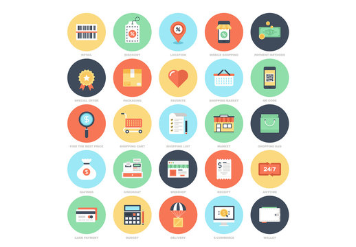 25 Flat Colorful Shopping Icons 1