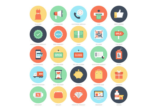 25 Flat Colorful Shopping Icons 2