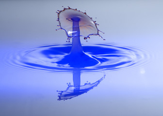A water drop collision on blue and red