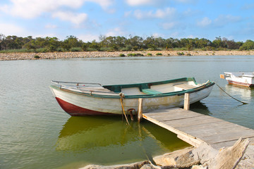 Barco en la desembocadura del Río Segura