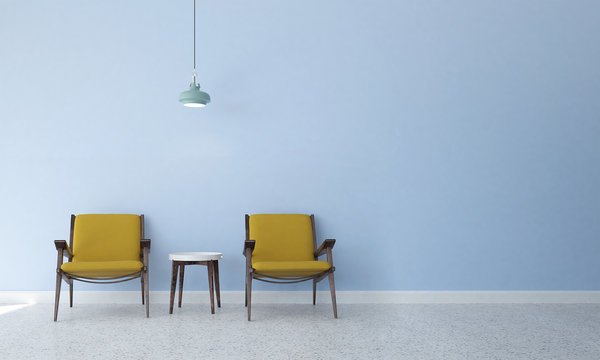 The interior design of living room and blue wall