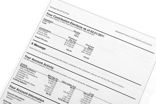Retirement 401(K) plan statement details