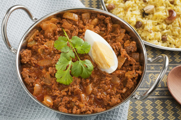 Indian Curry Keema with Egg and Rice