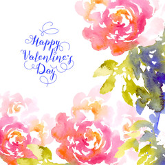 Vector Valentines day greeting with pink roses