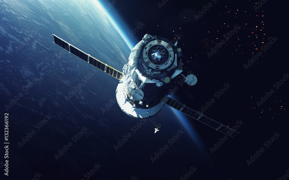 Wall mural spacecraft. cosmic art, science fiction wallpaper. beauty of deep space. billions of galaxies in the