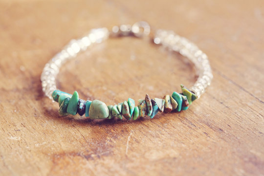 Mineral stone bracelet on the table