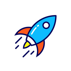 Linear rocket icon. Pictogram in outline style on white. Vector modern flat design element for mobile application and web design.
