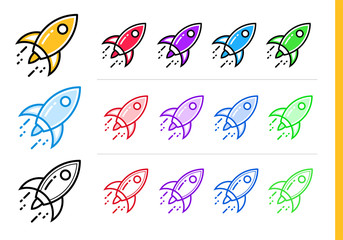 Linear rocket icon for startup business in different colors. Vector elements for website, mobile application