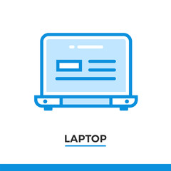 Linear laptop icon. Pictogram in outline style. Vector modern flat design element for mobile application and web design.