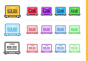 Linear laptop icon for startup business in different colors. Vector elements for website, mobile application