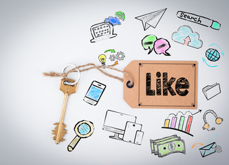 Like. Key and a note on a white background 