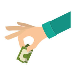 hand holding dollar with green sleeve vector illustration
