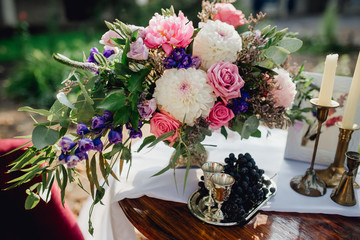 beautiful bridal bouquet of different flowers. Decoration
