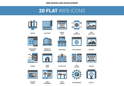 20 Flat Two-Color Web Icons