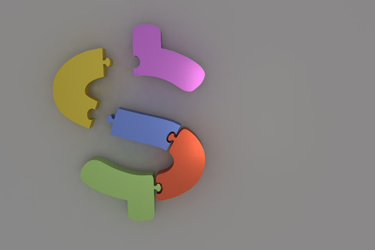 3d rendering of colorful dollar puzzles