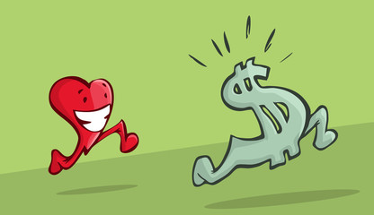 Heart chasing dollar sign