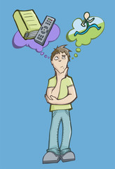 Man deciding between staying home or going for a run