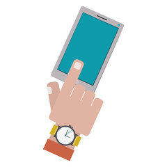 finger touching a smartphone screen vector illustration vector illustration