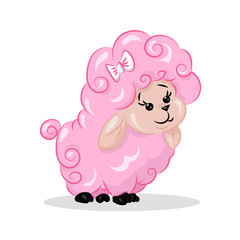 cute cartoon vector sheep lamb at the white background