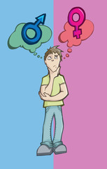 Man choosing between man or woman