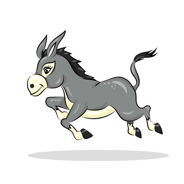 cartoon cute funny vector donkey at the white background