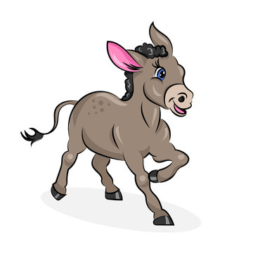 cartoon cute funny vector donkey at the white background