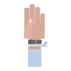 hand with light blue sleeve and bracelet vector illustration