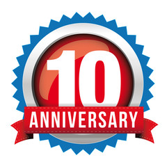 Ten years anniversary badge with red ribbon