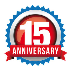 Fifteen years anniversary badge with red ribbon