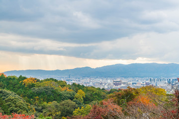 Fototapeta na wymiar Aerial view of Kyoto City from Kiyomizu-dera in Autumn season.