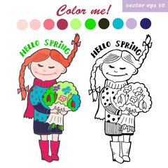 spring girl for coloring book