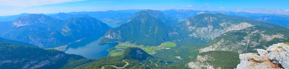Fototapeta na wymiar Beautiful summer panorama landscape with mountains and river, Austria, Five fingers