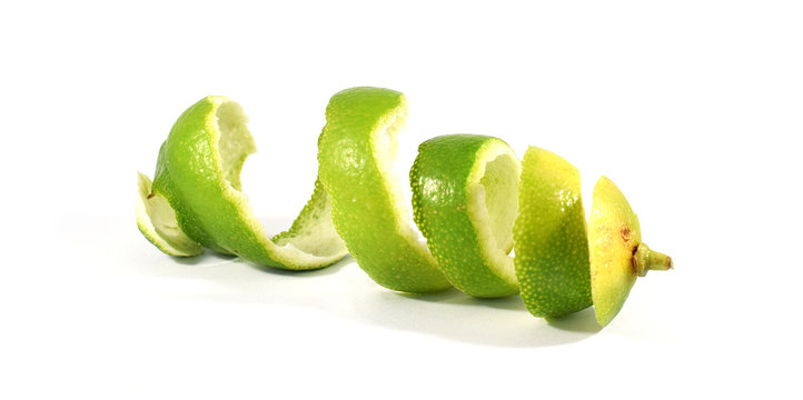 Curly Lime Peel Twist Isolated On White Background