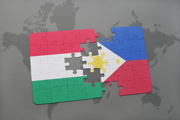 puzzle with the national flag of hungary and philippines on a world map