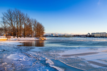 Wintertime waterfront scene