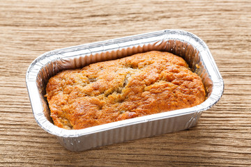 Banana cake in foil tray