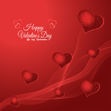 Vector Happy Valentine's Day background with red heart and waves.