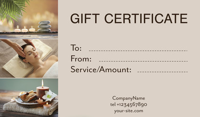 Holiday celebration concept. Spa service gift certificate